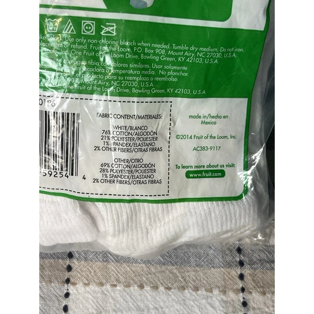 VTG Fruit Of The Loom Womens 6 Pack Cushion Ankle Socks NOS